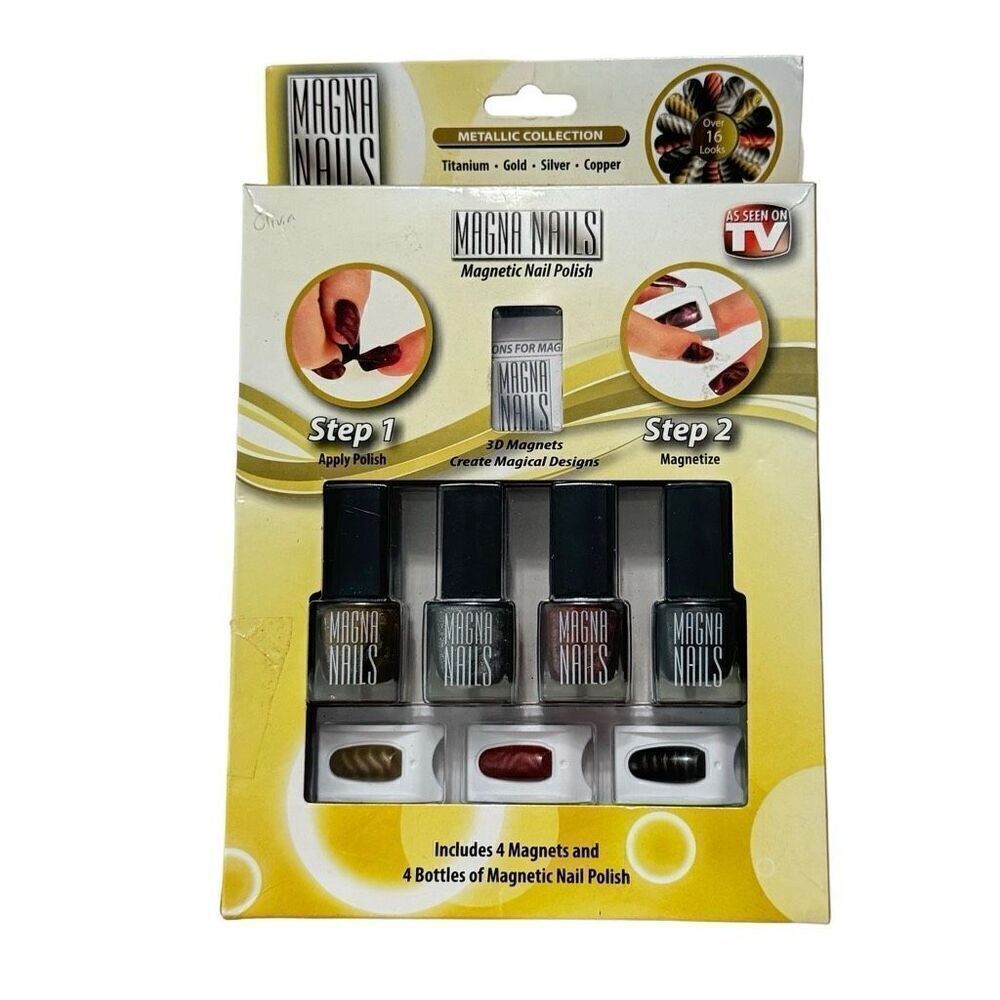 As Seen On TV Magna Nails Metallic Collection 4 Color Nail Polish Set NEW!